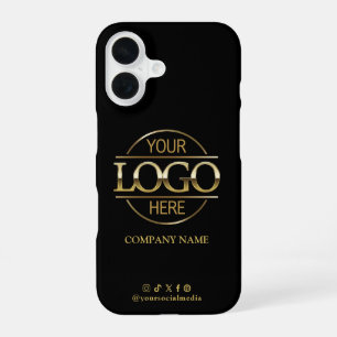 Business Logo & Social Media Black Promotional iPhone 16 Case