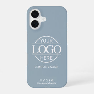 Business Logo & Social Media Blue Promotional iPhone 16 Case