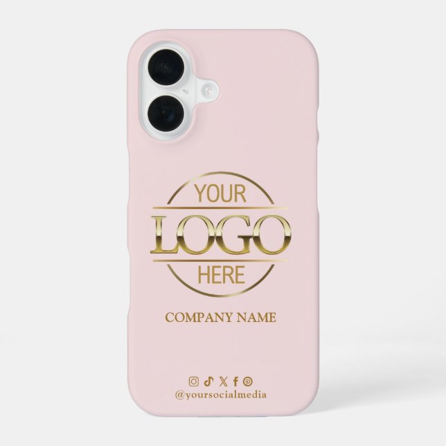 Business Logo Social Media Blush Pink Promotional iPhone 16 Case (Back)