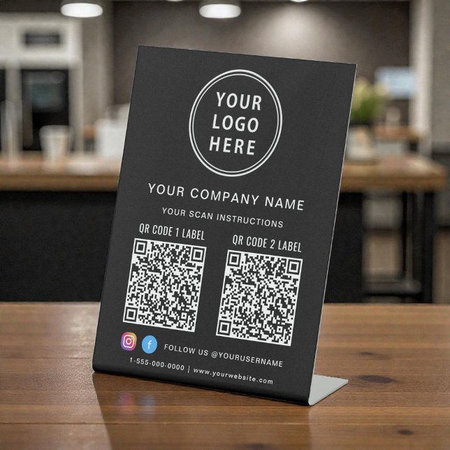 Business Logo Social Media Create 2 QR Codes Pedestal Sign (Business Logo Social Media Create 2 QR Codes Pedestal Sign)