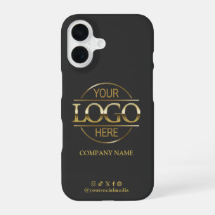 Business Logo & Social Media Gray Gold Promotional iPhone 16 Case