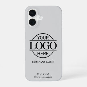 Business Logo & Social Media Grey Promotional iPhone 16 Case