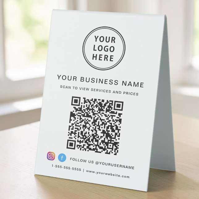 Business Logo Social Media QR Code (QR Code Pink Business Logo Social Media Table Tent)