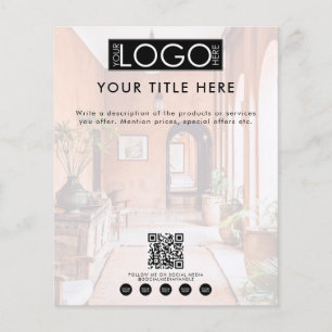 Business Logo Social Media QR Code Faded Photo Flyer