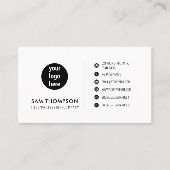 Business Logo Social Media QR Code White Template Business Card (Front)