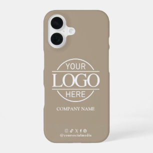 Business Logo & Social Media Taupe Promotional iPhone 16 Case