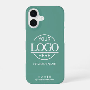 Business Logo & Social Media Teal Promotional iPhone 16 Case