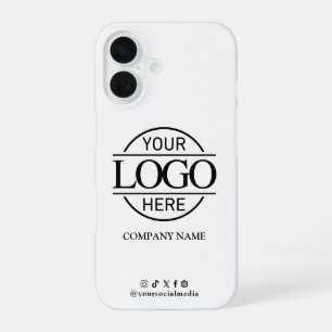 Business Logo & Social Media White Promotional iPhone 16 Case
