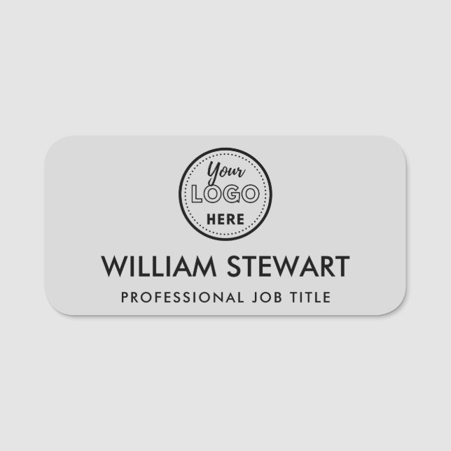Business Logo Soft Grey Employee Staff Name Tag (Front)