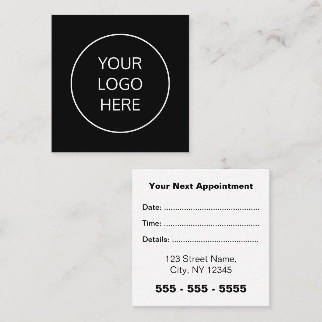Business Logo Square Black White Appointment Card (Front/Back)