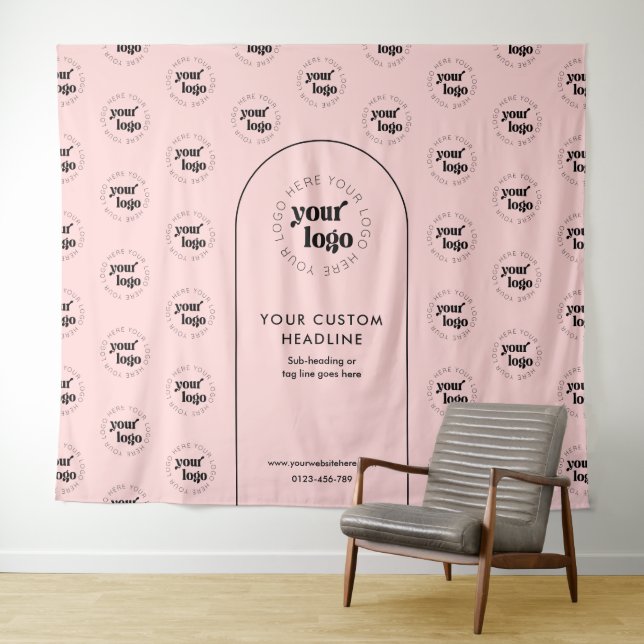 Business Logo Step Repeat Pink & Black Backdrop Tapestry (In Situ (Horizontal))