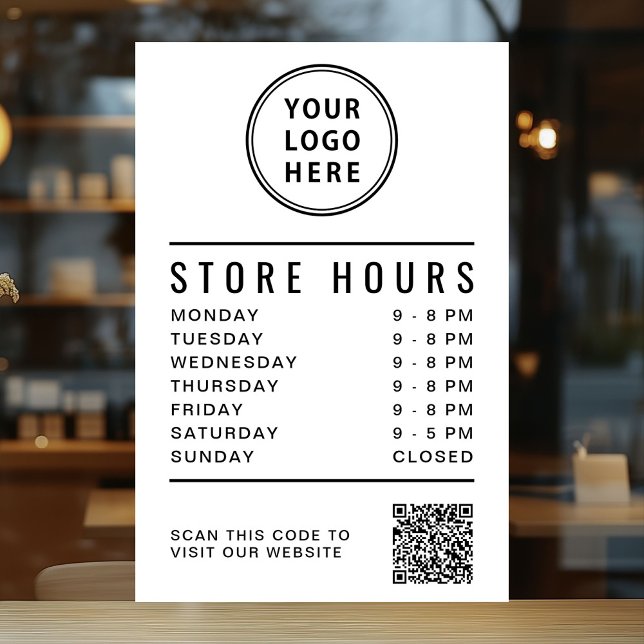 Business Logo Store Hours Create Your QR Code Window Cling (Business Logo Store Hours Create Your QR Code Window Cling)