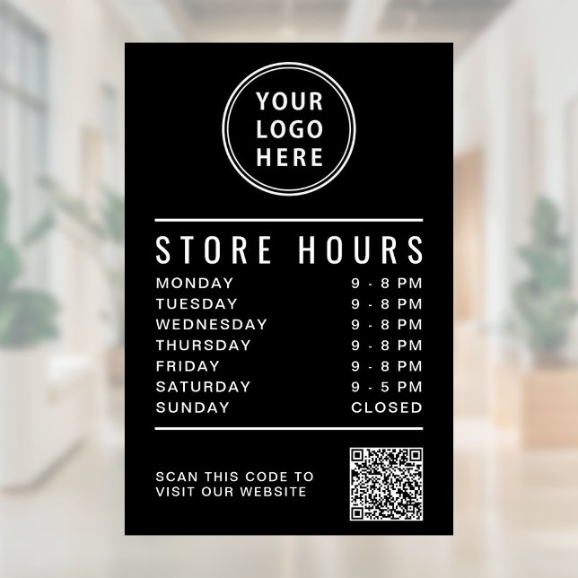 Business Logo Store Hours Create Your QR Code Window Cling (Business Logo Store Hours Create Your QR Code Window Cling)