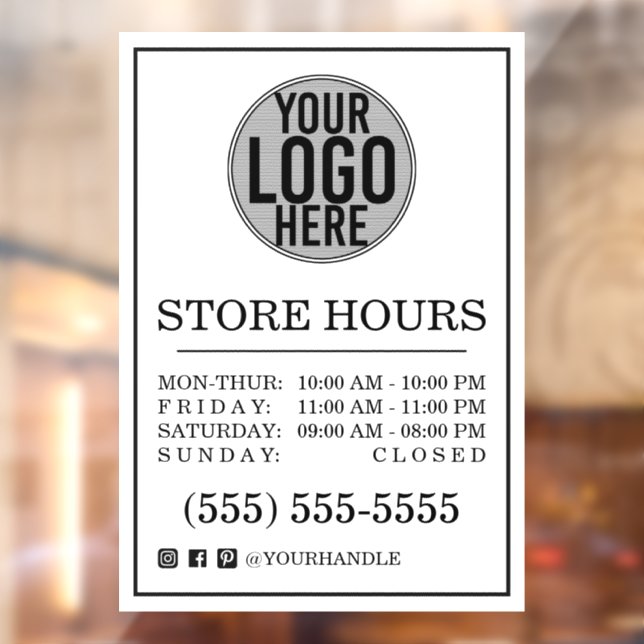 Business Logo Store Hours Social Media Window Clin Window Cling (Sheet 2)