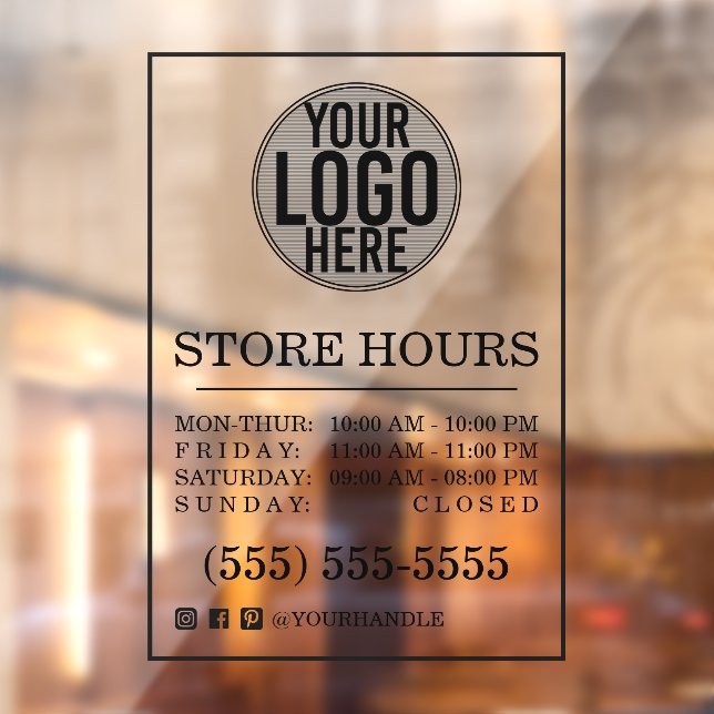 Business Logo Store Hours Social Media Window Clin Window Cling (Sheet 2)