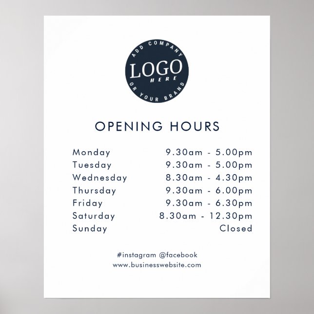 Business Logo Store Opening Hours Minimalist Poster (Front)