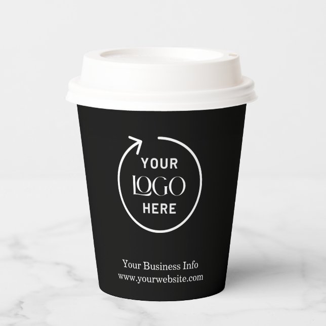 Business Logo | Stylish Black Modern Professional Paper Cups (Front)
