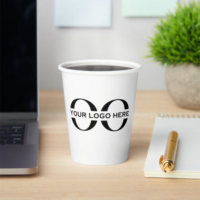 Business Logo Stylish Modern Professional White Paper Cups (Insitu)