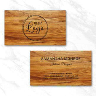 Business Logo Teak Wood Photo Black Card