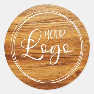 Business Logo Teak Wood Photo Classic Round Sticker