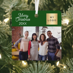 Business logo team photo green Christmas Metal Tree Decoration