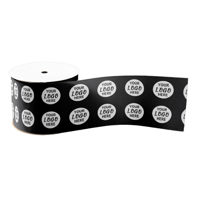 Business Logo Template Custom Black Wide Satin  Grosgrain Ribbon (Spool)