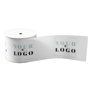 Business Logo Template Custom White Wide Grosgrain Ribbon
