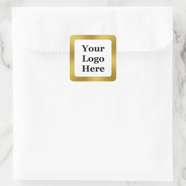 Business Logo Template Gold and White Branded Square Sticker (Bag)