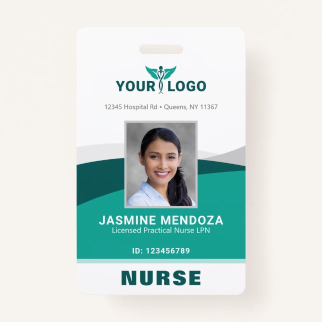 Business Logo Template Teal Employee Photo Name ID ID Badge (Front)