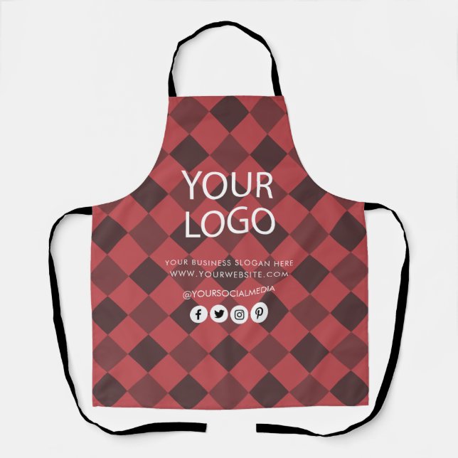 Business Logo Text Company Branded Buffalo Plaid   Apron (Front)