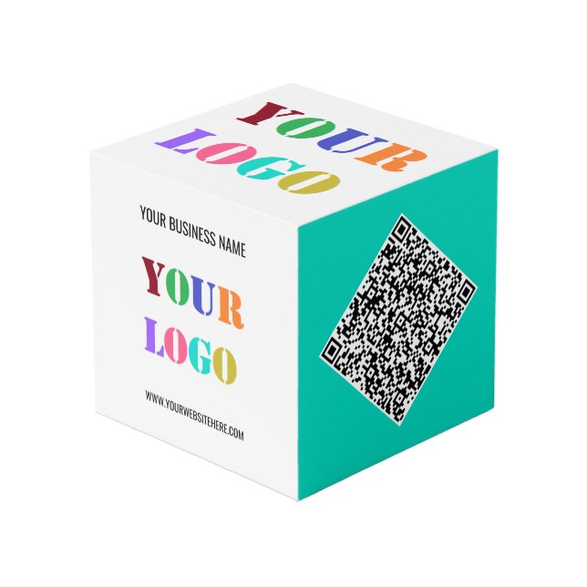 Business Logo Text QR Code Promotion Cube Example (Front Angled)