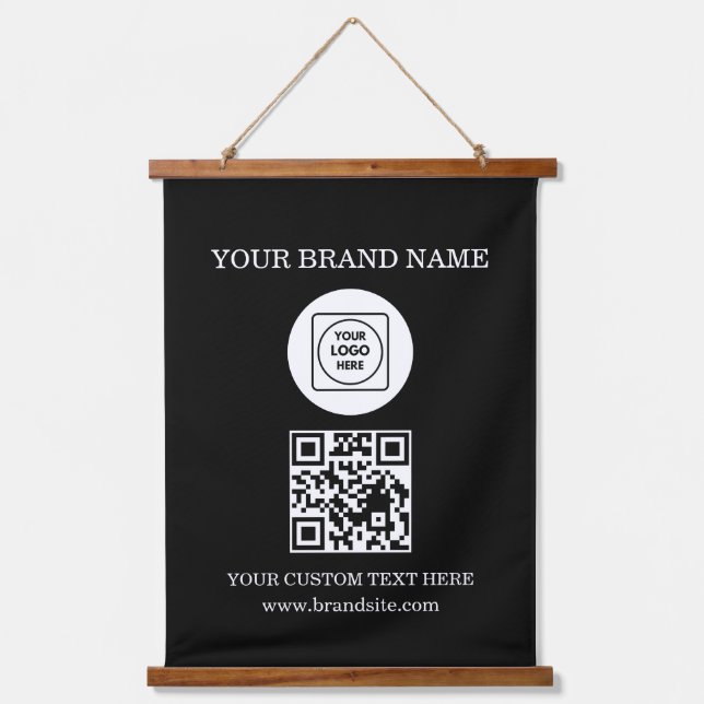 Business Logo Text QR Code Wall Branding Template Hanging Tapestry (Front)