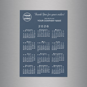 Business Logo Thank You 2026 Calendar Navy Magnet