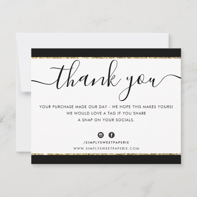BUSINESS LOGO THANK YOU elegant black gold glitter (Front)