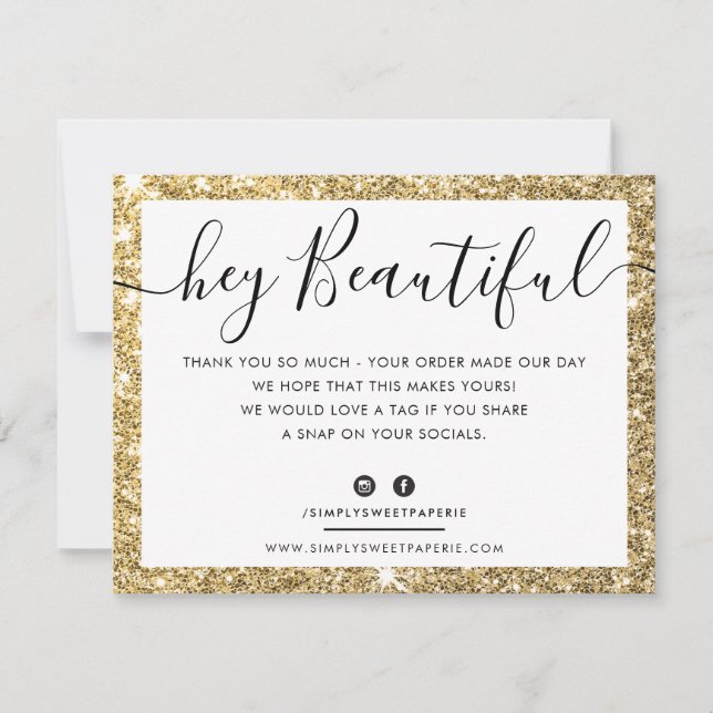 BUSINESS LOGO THANK YOU elegant black gold glitter Card (Front)