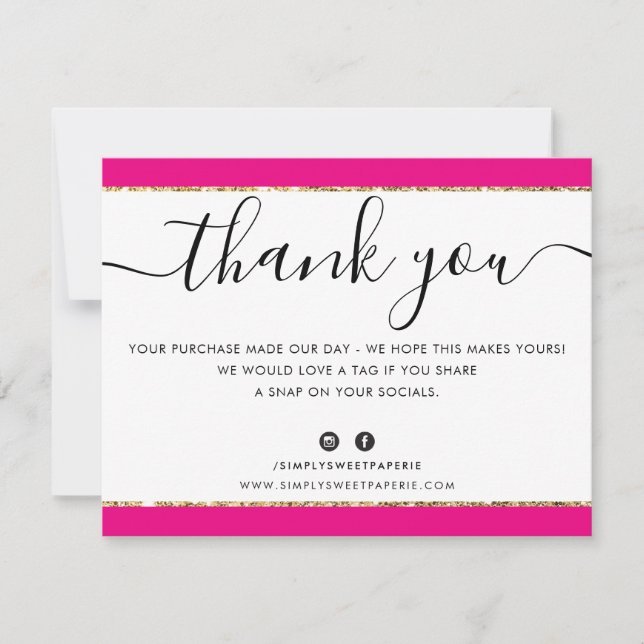 BUSINESS LOGO THANK YOU elegant pink gold glitter (Front)