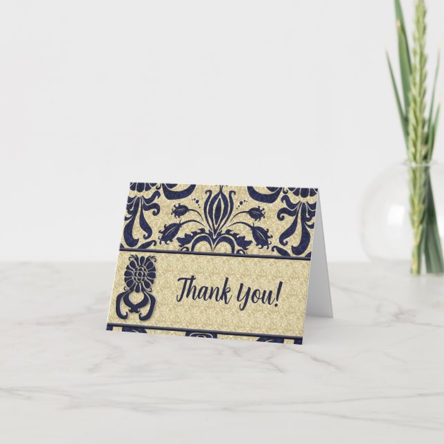 Business Logo Thank You Indigo Swirls Navy Taupe Card (Front)