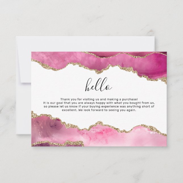 Business Logo Thank You Note | Pink Agate Card (Front)