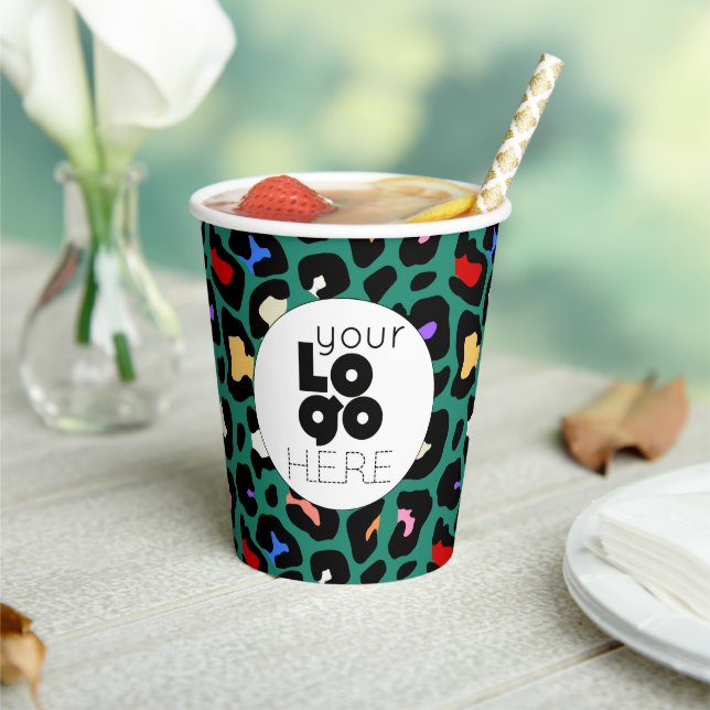 Business Logo Tropical Jungle Leopard Paper Cups (Insitu)