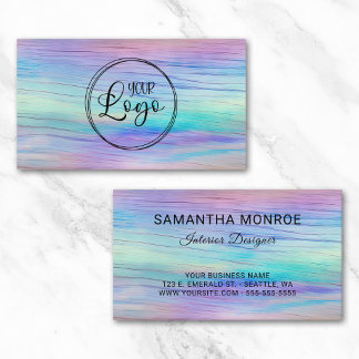Business Logo Unicorn Ombre Wood Card