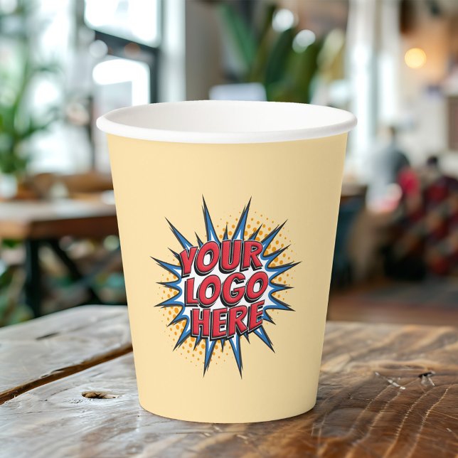 Business Logo Upload, Front & Back, Beige Paper Cups (Creator Uploaded)