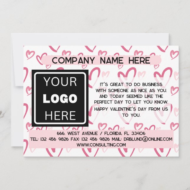 Business Logo Valentine Customer and Clients Holiday Card (Front)