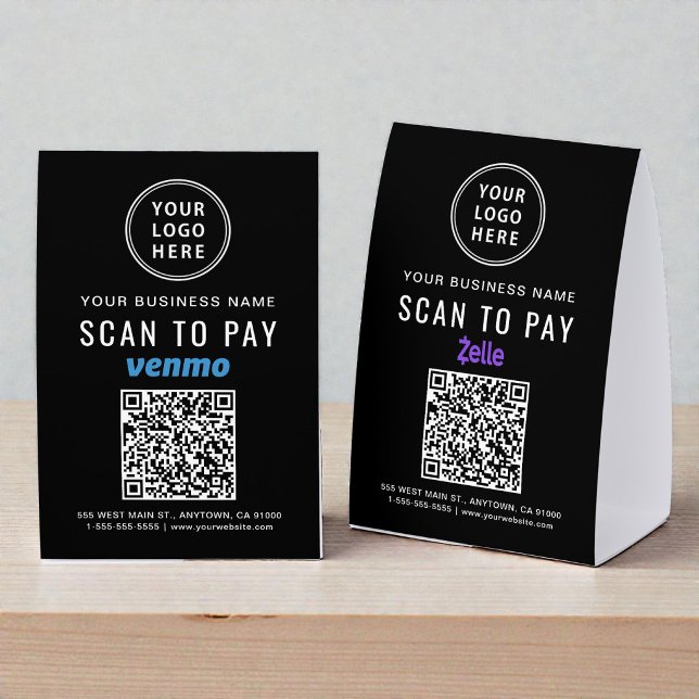 Business Logo Venmo Zelle QR Code Scan To Pay (Business Logo Venmo Zelle QR Code Scan To Pay Paper Table Tent)