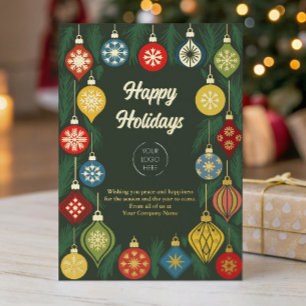 Business Logo Vintage Christmas Ornament Gold Foil Holiday Card