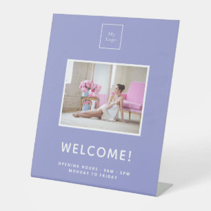 Business logo violet lavender photo welcome pedestal sign