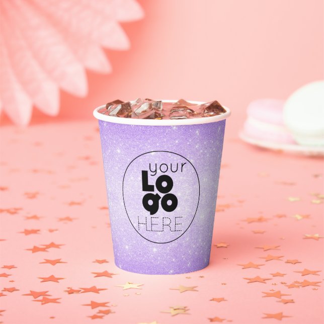 Business Logo Violet Purple Glitter Paper Cups (Insitu)