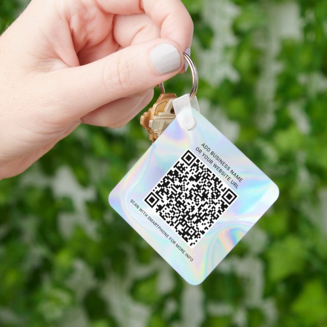 Business Logo Website and QR Code Holographic Key Ring (Hand)