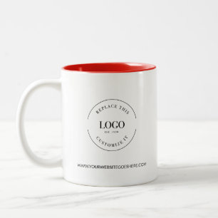 Business logo website Black white custom Promo Two-Tone Coffee Mug