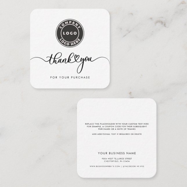 Business Logo Website Customer Thank You Insert (Front/Back)