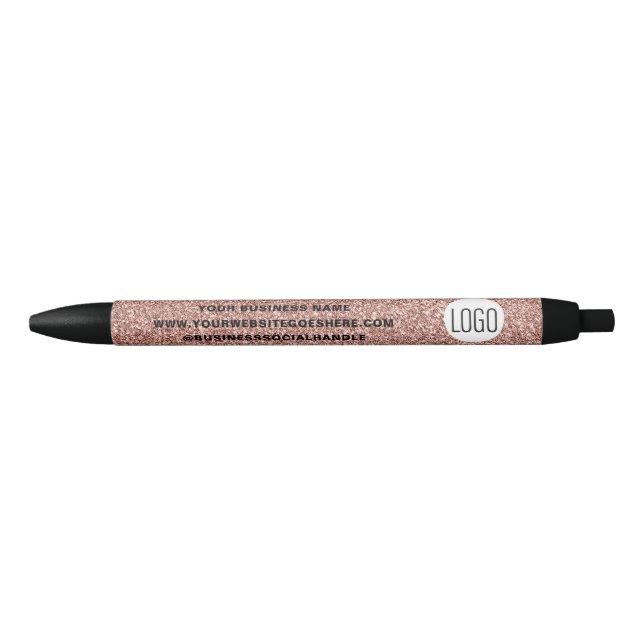 Business logo website Faux Rose Gold Glitter  Black Ink Pen (Front)